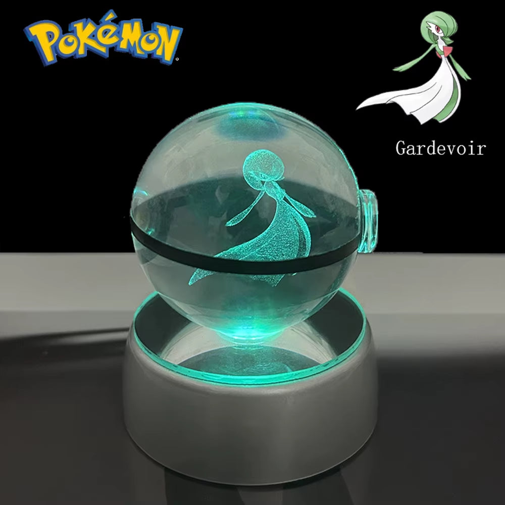 Pokemon 3D Crystal Ball Pikachu Gengar Eevee Mewtwo Anime Game Pokeball with Led Night Light Base Christmas Gift Home Decoration