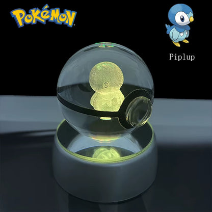 Pokemon 3D Crystal Ball Pikachu Gengar Eevee Mewtwo Anime Game Pokeball with Led Night Light Base Christmas Gift Home Decoration