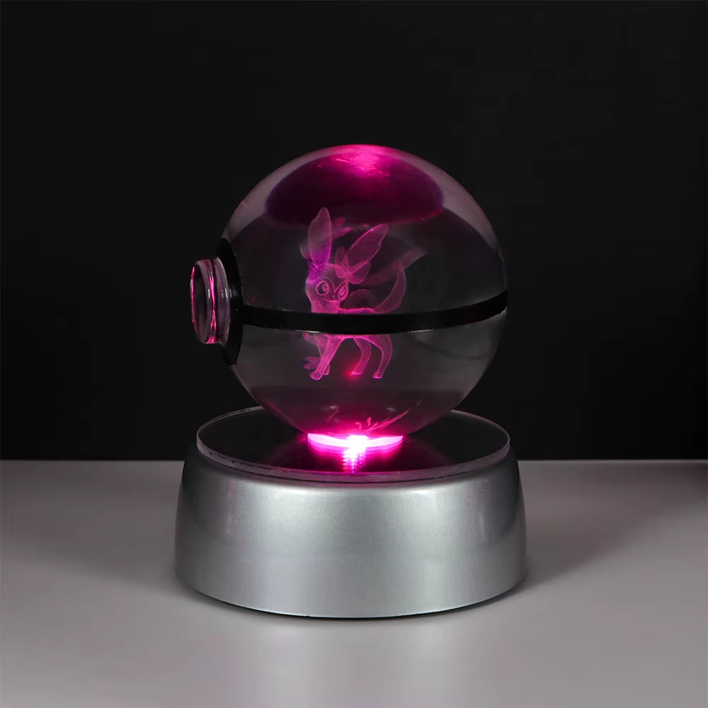 Pokemon 3D Crystal Ball Pikachu Gengar Eevee Mewtwo Anime Game Pokeball with Led Night Light Base Christmas Gift Home Decoration