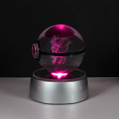 Pokemon 3D Crystal Ball Pikachu Gengar Eevee Mewtwo Anime Game Pokeball with Led Night Light Base Christmas Gift Home Decoration