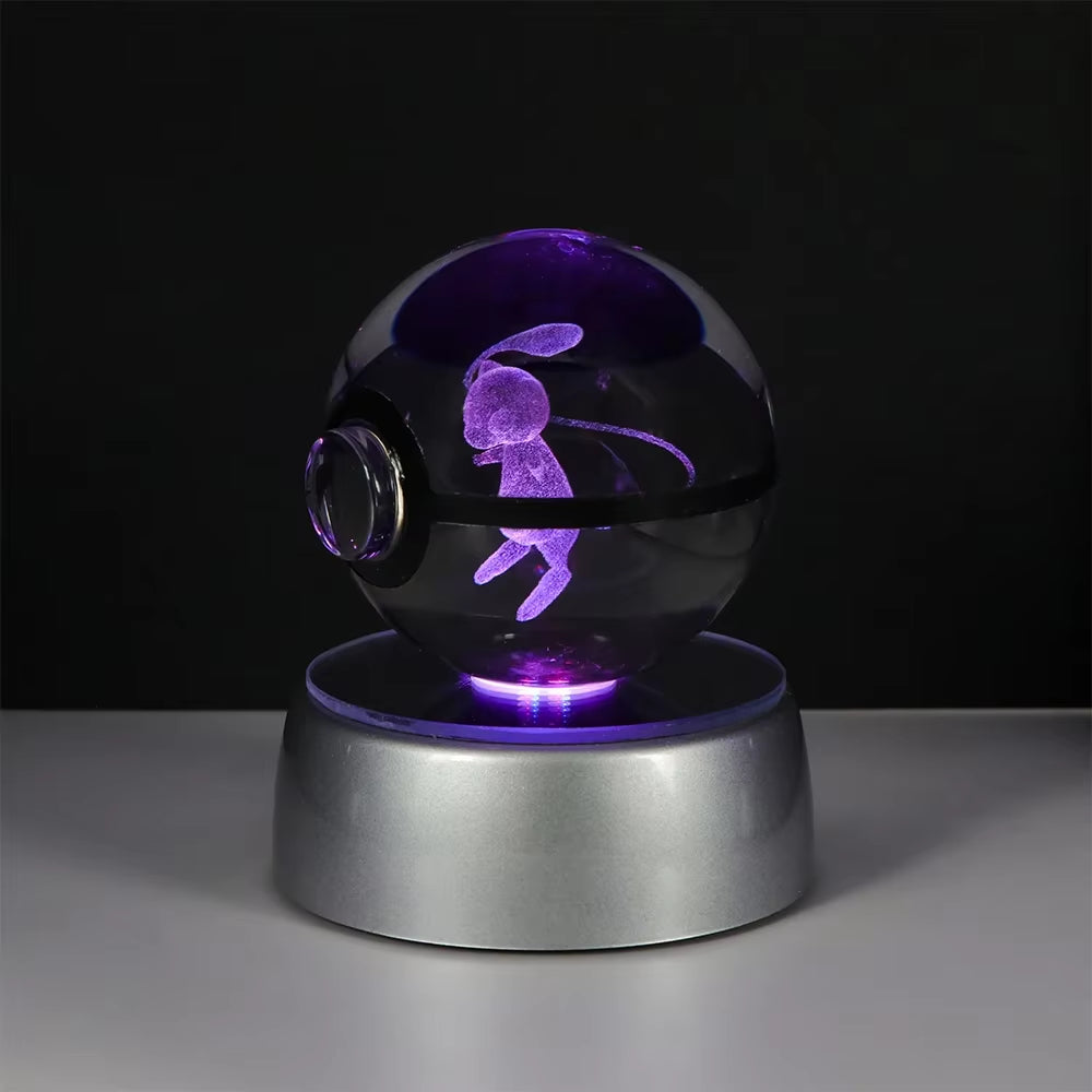 Pokemon 3D Crystal Ball Pikachu Gengar Eevee Mewtwo Anime Game Pokeball with Led Night Light Base Christmas Gift Home Decoration