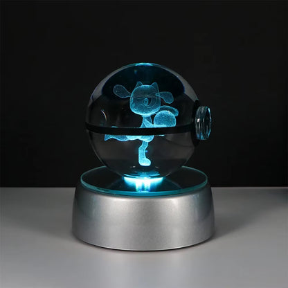 Pokemon 3D Crystal Ball Pikachu Gengar Eevee Mewtwo Anime Game Pokeball with Led Night Light Base Christmas Gift Home Decoration