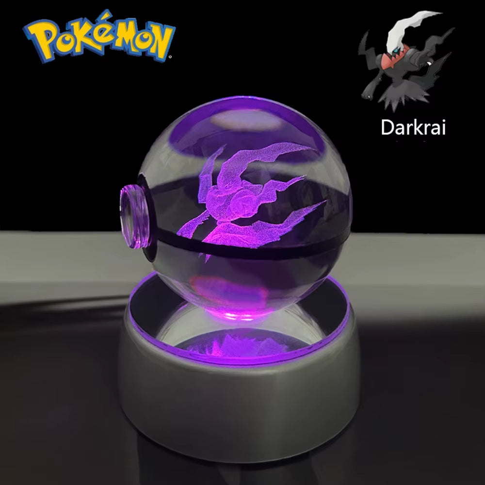 Pokemon 3D Crystal Ball Pikachu Gengar Eevee Mewtwo Anime Game Pokeball with Led Night Light Base Christmas Gift Home Decoration