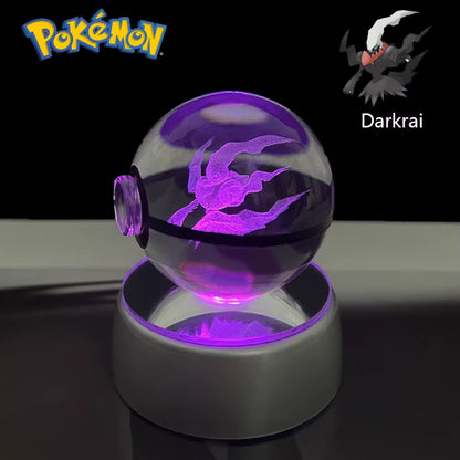 Pokemon 3D Crystal Ball Pikachu Gengar Eevee Mewtwo Anime Game Pokeball with Led Night Light Base Christmas Gift Home Decoration