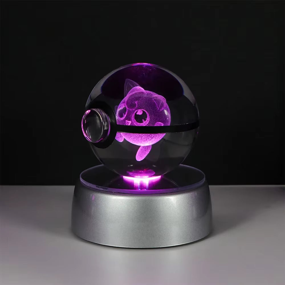 Pokemon 3D Crystal Ball Pikachu Gengar Eevee Mewtwo Anime Game Pokeball with Led Night Light Base Christmas Gift Home Decoration