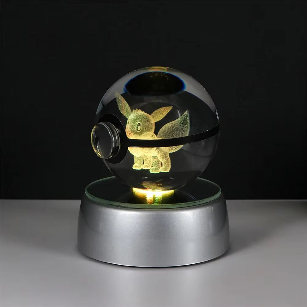 Pokemon 3D Crystal Ball Pikachu Gengar Eevee Mewtwo Anime Game Pokeball with Led Night Light Base Christmas Gift Home Decoration