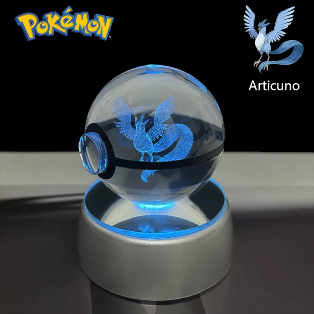 Pokemon 3D Crystal Ball Pikachu Gengar Eevee Mewtwo Anime Game Pokeball with Led Night Light Base Christmas Gift Home Decoration