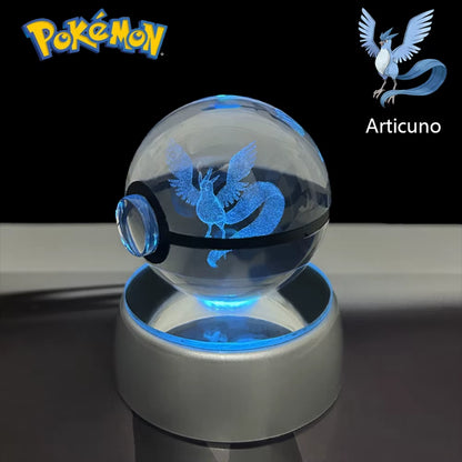 Pokemon 3D Crystal Ball Pikachu Gengar Eevee Mewtwo Anime Game Pokeball with Led Night Light Base Christmas Gift Home Decoration