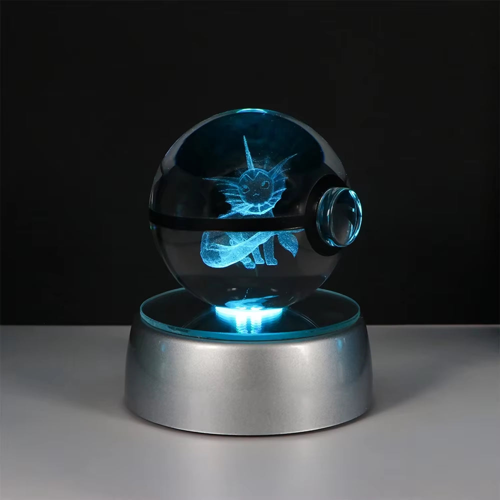 Pokemon 3D Crystal Ball Pikachu Gengar Eevee Mewtwo Anime Game Pokeball with Led Night Light Base Christmas Gift Home Decoration