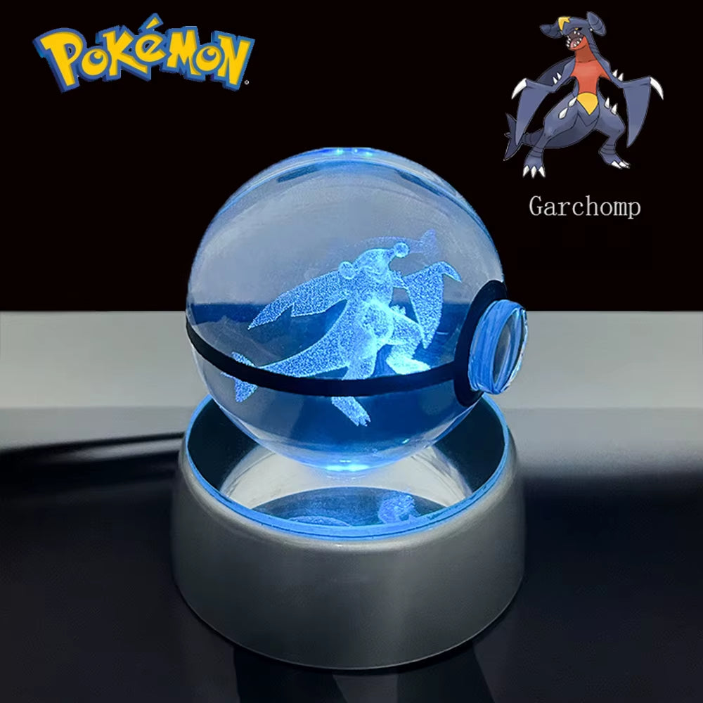 Pokemon 3D Crystal Ball Pikachu Gengar Eevee Mewtwo Anime Game Pokeball with Led Night Light Base Christmas Gift Home Decoration