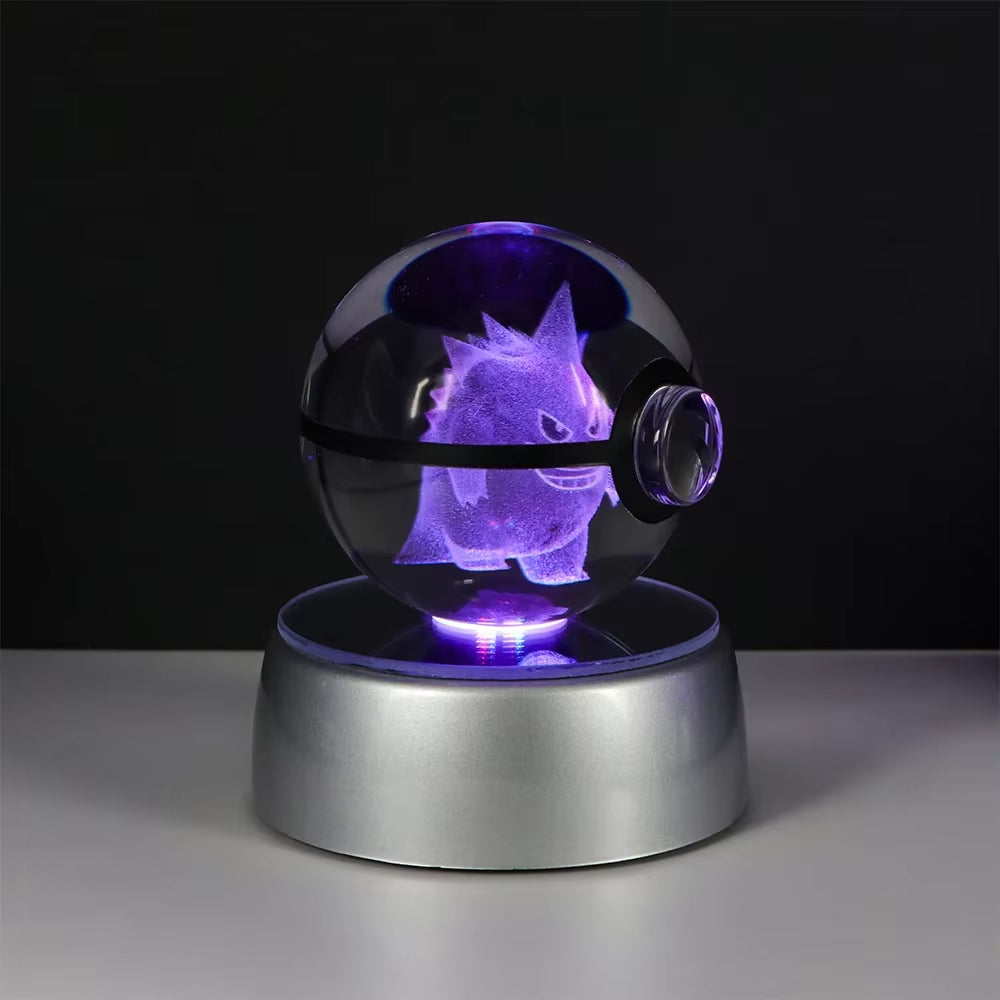 Pokemon 3D Crystal Ball Pikachu Gengar Eevee Mewtwo Anime Game Pokeball with Led Night Light Base Christmas Gift Home Decoration