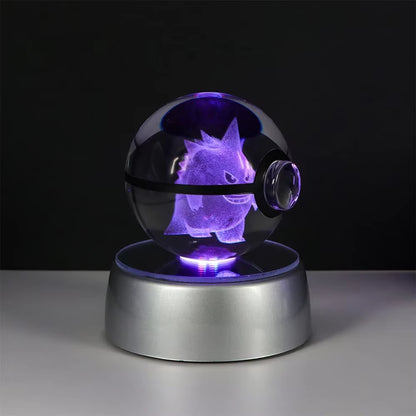 Pokemon 3D Crystal Ball Pikachu Gengar Eevee Mewtwo Anime Game Pokeball with Led Night Light Base Christmas Gift Home Decoration