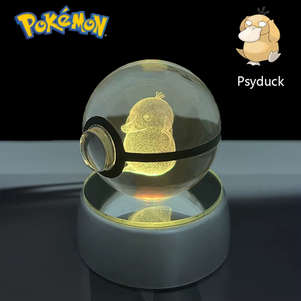Pokemon 3D Crystal Ball Pikachu Gengar Eevee Mewtwo Anime Game Pokeball with Led Night Light Base Christmas Gift Home Decoration