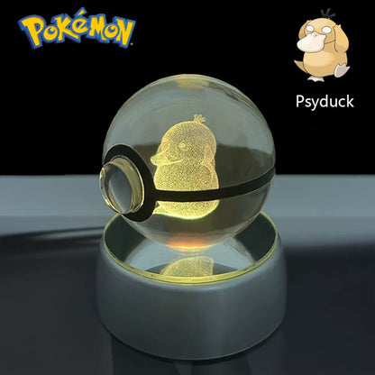 Pokemon 3D Crystal Ball Pikachu Gengar Eevee Mewtwo Anime Game Pokeball with Led Night Light Base Christmas Gift Home Decoration