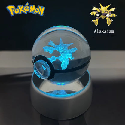 Pokemon 3D Crystal Ball Pikachu Gengar Eevee Mewtwo Anime Game Pokeball with Led Night Light Base Christmas Gift Home Decoration