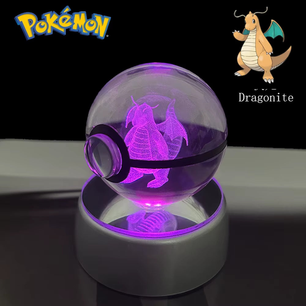 Pokemon 3D Crystal Ball Pikachu Gengar Eevee Mewtwo Anime Game Pokeball with Led Night Light Base Christmas Gift Home Decoration