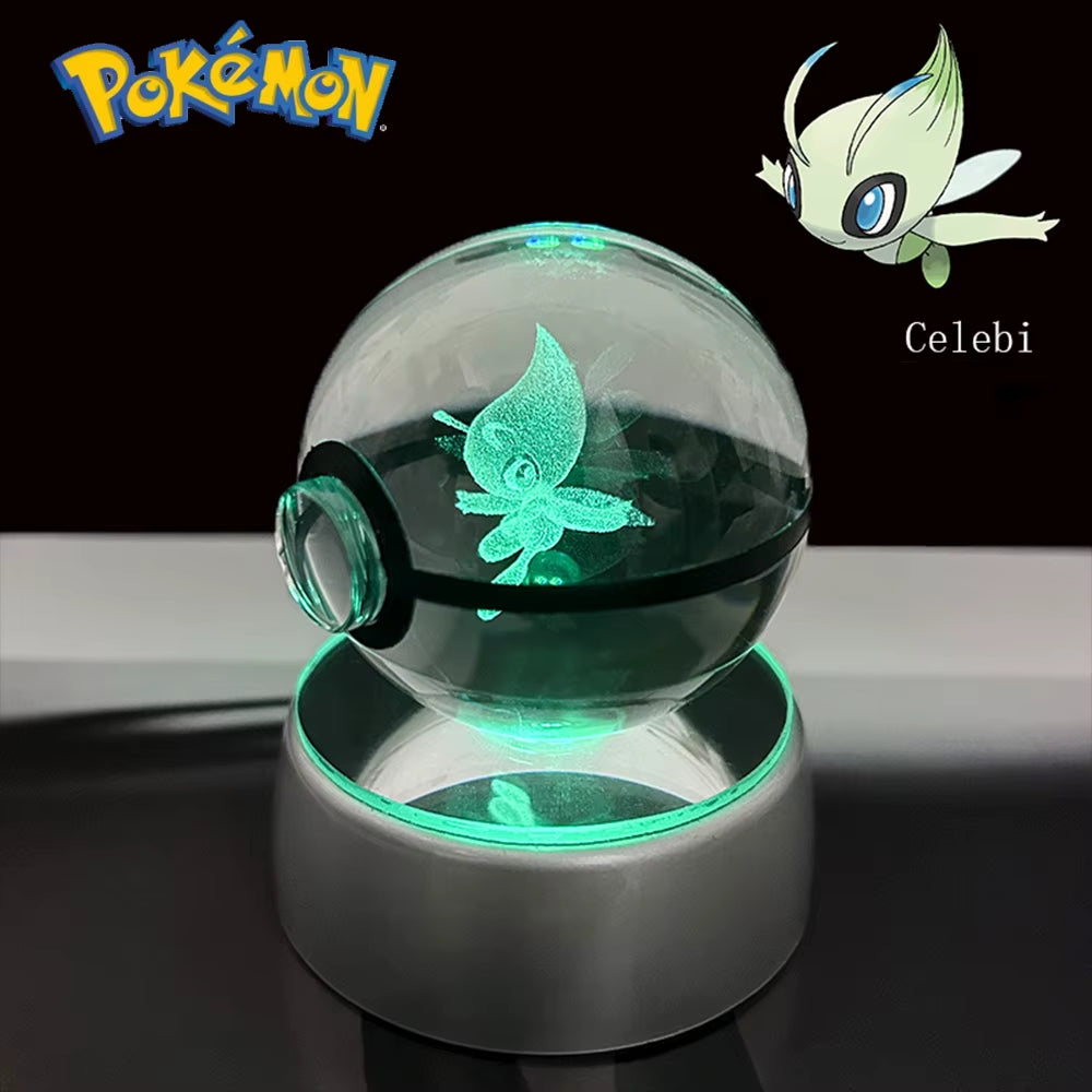 Pokemon 3D Crystal Ball Pikachu Gengar Eevee Mewtwo Anime Game Pokeball with Led Night Light Base Christmas Gift Home Decoration
