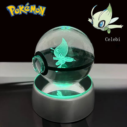Pokemon 3D Crystal Ball Pikachu Gengar Eevee Mewtwo Anime Game Pokeball with Led Night Light Base Christmas Gift Home Decoration