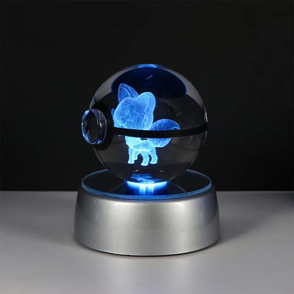 Pokemon 3D Crystal Ball Pikachu Gengar Eevee Mewtwo Anime Game Pokeball with Led Night Light Base Christmas Gift Home Decoration