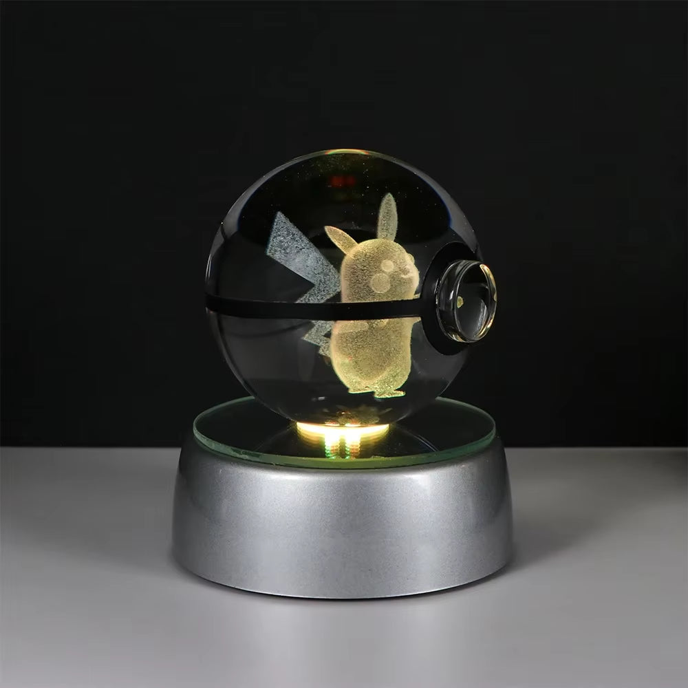 Pokemon 3D Crystal Ball Pikachu Gengar Eevee Mewtwo Anime Game Pokeball with Led Night Light Base Christmas Gift Home Decoration