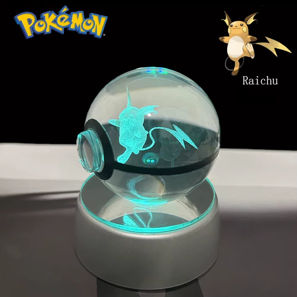 Pokemon 3D Crystal Ball Pikachu Gengar Eevee Mewtwo Anime Game Pokeball with Led Night Light Base Christmas Gift Home Decoration