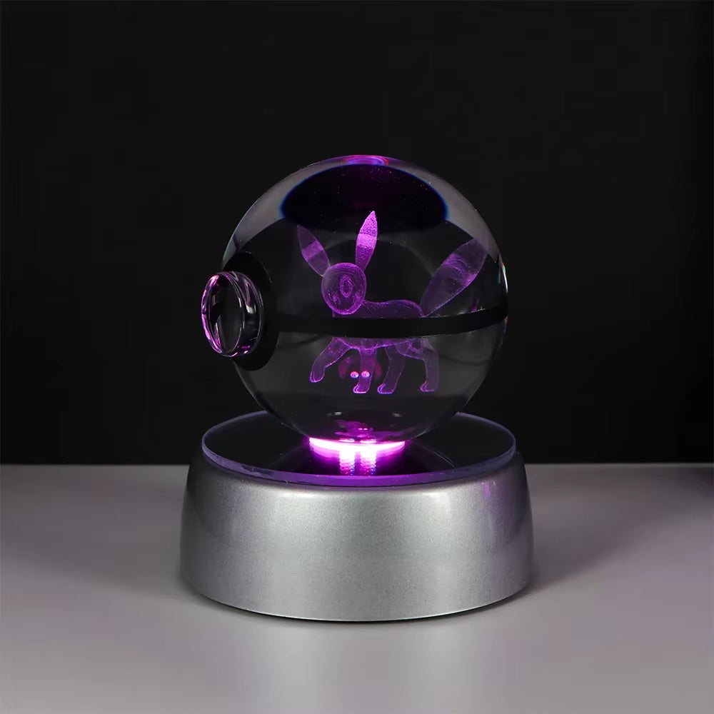 Pokemon 3D Crystal Ball Pikachu Gengar Eevee Mewtwo Anime Game Pokeball with Led Night Light Base Christmas Gift Home Decoration