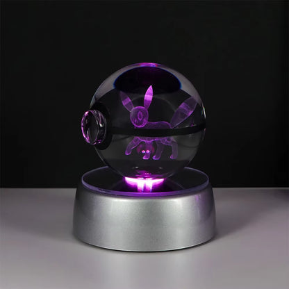 Pokemon 3D Crystal Ball Pikachu Gengar Eevee Mewtwo Anime Game Pokeball with Led Night Light Base Christmas Gift Home Decoration