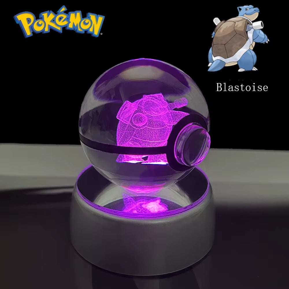 Pokemon 3D Crystal Ball Pikachu Gengar Eevee Mewtwo Anime Game Pokeball with Led Night Light Base Christmas Gift Home Decoration