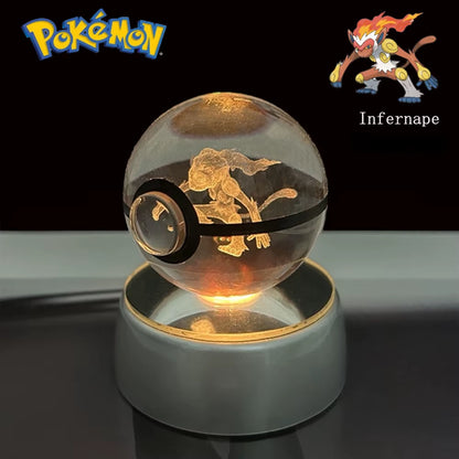 Pokemon 3D Crystal Ball Pikachu Gengar Eevee Mewtwo Anime Game Pokeball with Led Night Light Base Christmas Gift Home Decoration